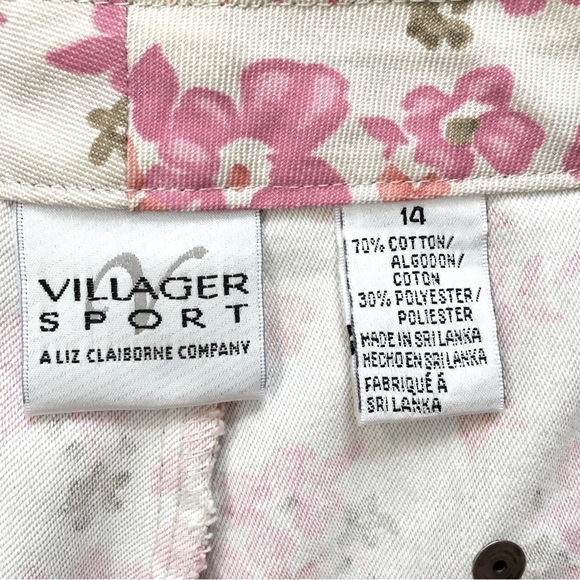 Vintage Villager High Rise Pink Floral Off White Straight Leg Cropped Pants - Picture 3 of 13